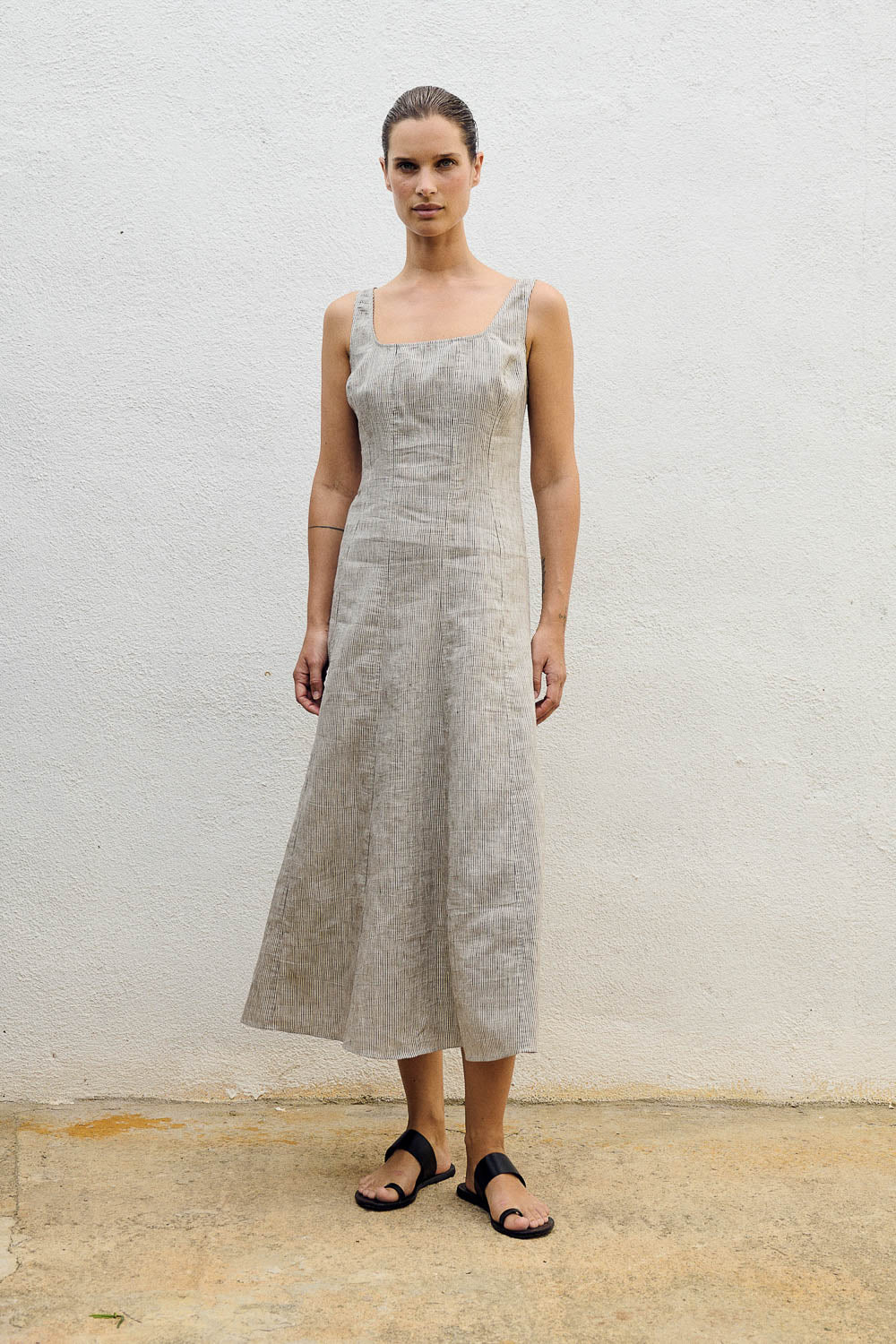 Vestido midi micro-listado