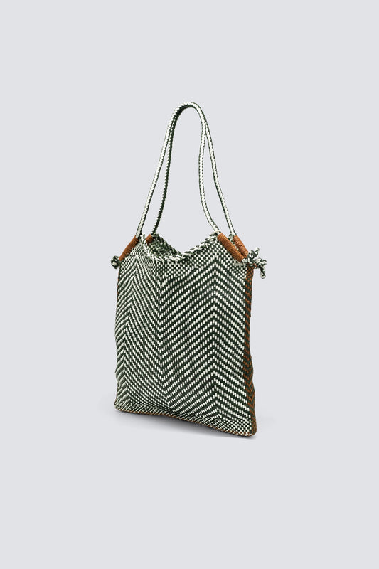 MINGA TOTE WHITE / FOREST GREEN / TAN